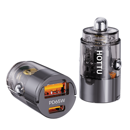 HOTTU CC26 65W PD + QC3.0 Fast Car Charger – Dual Port Metal Car Adapter for Rapid Charging